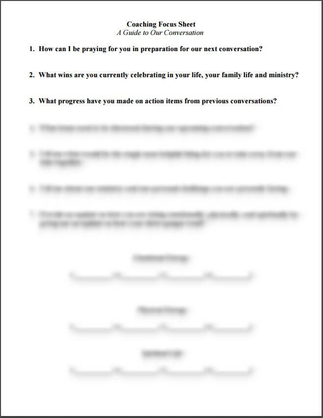 PastorServe Coaching Focus Sheet Preview